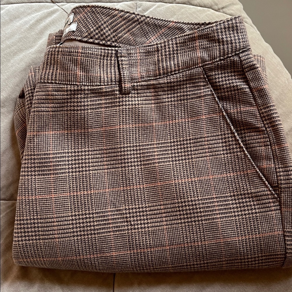 L.L.Bean Classic Fit Glen Plaid Wool Trousers Brown Petite 16 GUC Heritage Look - Picture 1 of 7